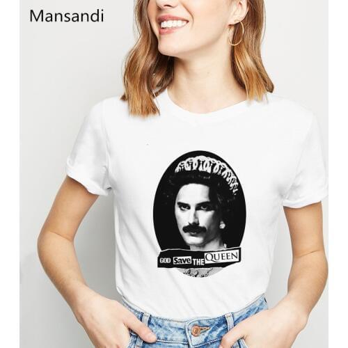 Freddie Mercury The Queen Band T Shirt Women Hip Hop Retro Rock Hipster T Shirt femme Vintage Female t-shirt Casual Tops tee