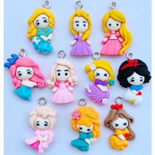 10 Lovely Cartoon Princess Series Resin Pendant Key Chain Pendant Necklace Pendant For DIY Decoration Accessories 022