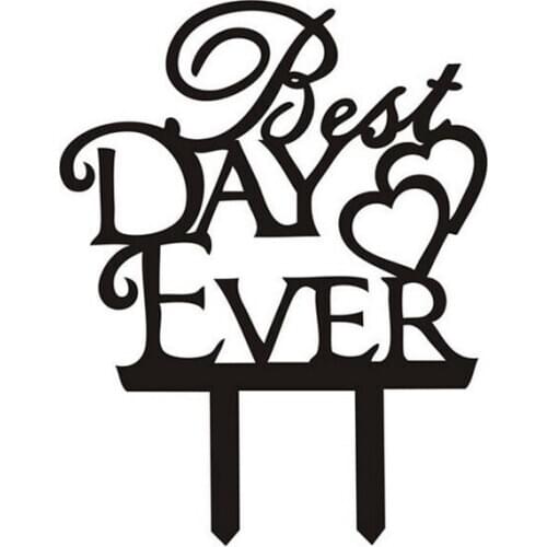 100pcs/lot Creative " Best day ever " Double Heart design Acrylic wedding inserted card Cake Topper Party Cake Decorations