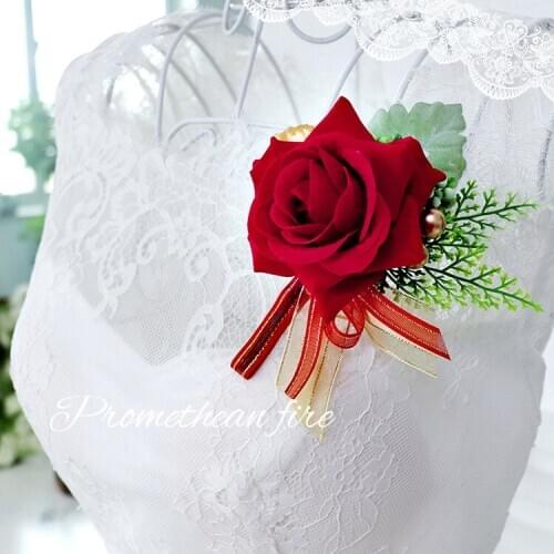 2pcs Flannel Rose Brooch Burgundy Red Festive Bride Groom Parents Guest Wedding decoracion de fiestas y eventos rustic wedding