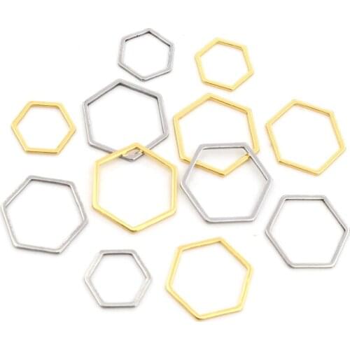 20pcs 3 Size Polygon Charm Gold Stainless Steel Pendant Open Bezels Hollow Pressed Resin Frame Mold Bezel DIY Jewelry Making