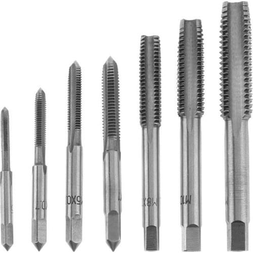7PCS/Set Bearing Steel Taper HSS M3-M12 Machine Spiral Point Straight Fluted Screw Thread Hand Tap Drill