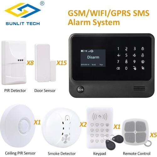 IOS Android App Control Wireless Alarm Systems Security Home with Pet Immune PIR Sensor Smoke Sensor and RFID Keypad