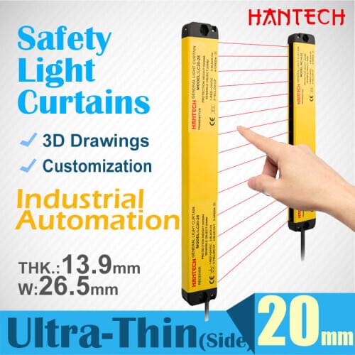 Safety Light Curtain 20MM Ultra-thin Grating Brake 24V PNP NPN Infrared Alignment Photoelectric Sensor Protection Measurement