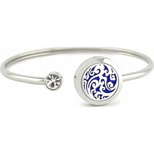 New Arriving 20mm Wrist Essential Bangle Crystal Stainless Steel Cuff Oil Aromatherapy Perfume Locket Pendant Bangle