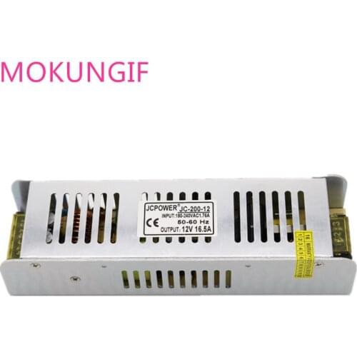 Fast shipping 10pcs 12V 16.5A 200W thin long Switching Adater Transformer power supply for LED Strip light 180V-240V AC to DC12V