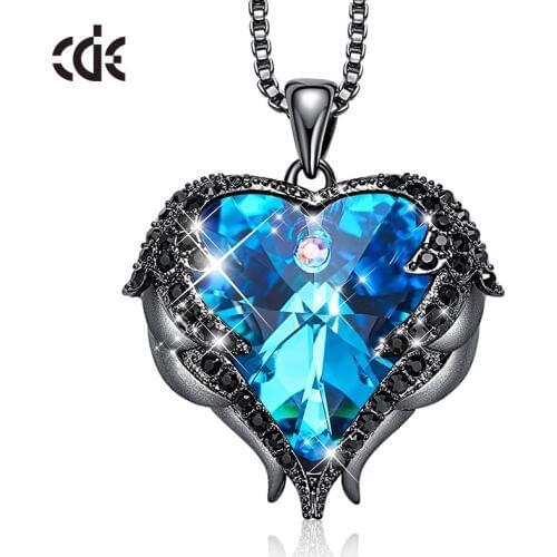 CDE Original Design Angel Wings Embellished with Crystals Heart Shape Pendant Necklace Jewelry Valentines Gift