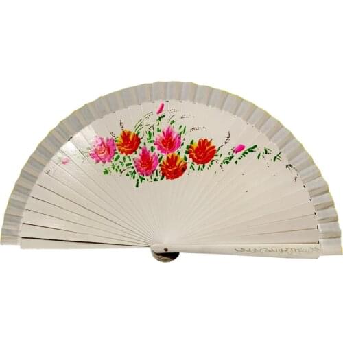 2PCS Hand Painted Flower Design Spanish Style Wood Fan With Mixed Colors Pocket Gift Party Favor or Home Decorations