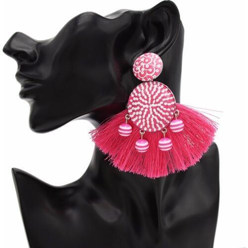 Ethnic Pom Pom Ball Long Cotton Thread Tassel Drop Earrings for Women Bohemian Party Punk Dangle Earrings Statement Jewelry