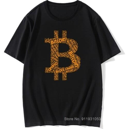 Bitcoin Revolution Block Chain Crypto Word T Shirt Cryptocurrency Crew Neck T-Shirts Tees 100% Cotton Men