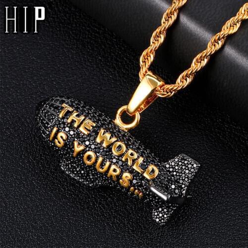 Hip Hop THE WORLD IS YOURS Blimp Silver Color Cubic Zircon Necklaces & Pendants For Men Jewelry With Tennis Chain