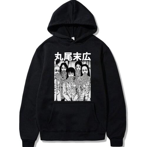 Junji Ito Uzumaki Anime Print Hoodies Sweatshirt Horror Hat Clothing Tops Men Oversized Winter Warm Sweatshirts Women Hoodies