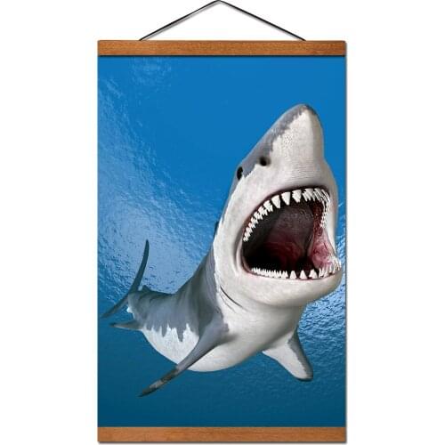 Shark Art Posters Wall Art Canvas Prints Teak Wood Magnetic Scrolls Paintings For Living Room Decor
