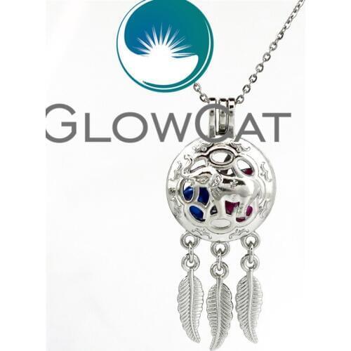 KK705 Silver Lucky Elephant Leaf Tassel Beads Cage Locket Pendant Essential Oil Diffuser Pearl Cage Necklace Girl Women