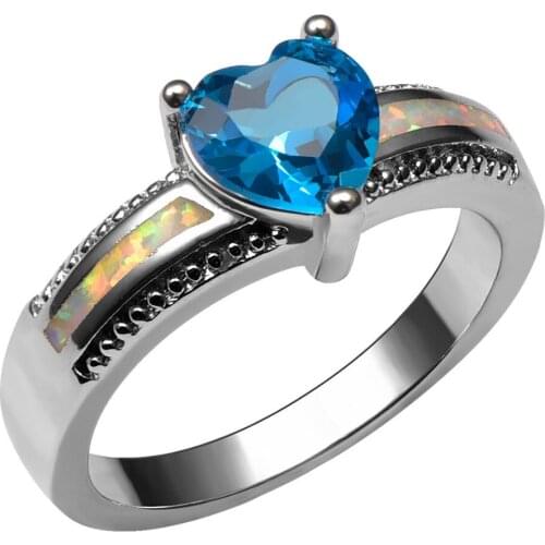 White Fire Opal With Blue Crystal Zircon 925 Sterling Silver Ring Beautiful Jewelry Size 6 7 8 9 10 R1405