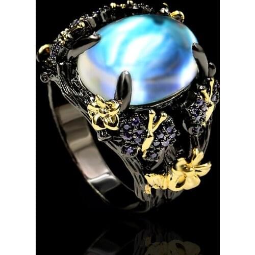 925 Silver Retro Exaggerated Full Zircon Antique Gift Personality Gem Ring Female Wedding Party Engagement Jewelry Anniversary