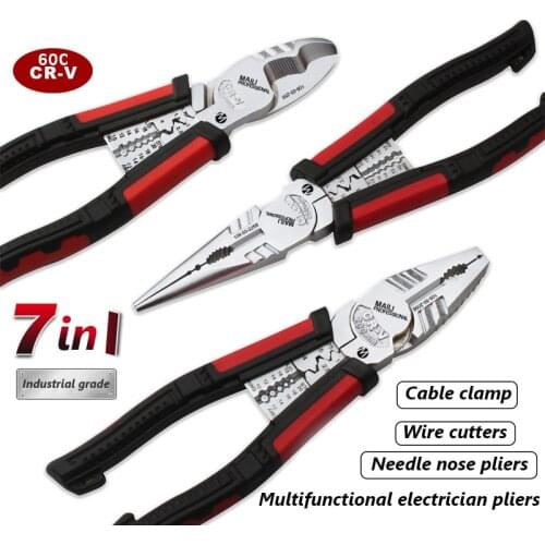 Alloy Steel 7 In 1 Multifunctional Wire Cutters, Wire Strippers, Cable Clamps, Electrician Crimping Pliers, Hand Tools