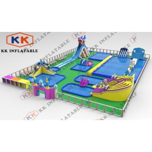 Mobile Open Water Park Project Water Frame Pool Amusement Playground Inflatabel Water Slide On Land