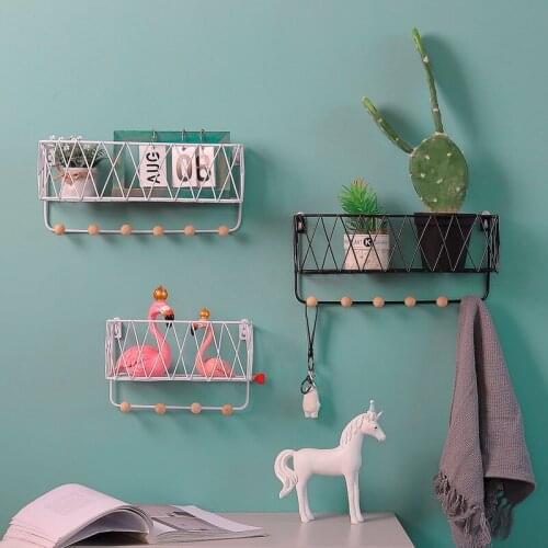 Home Wall Decoration Racks Creative Iron Wall Holders Kitchen Shelf Nordic Hanger Keys Hooks Storage Rack Frame Organizer