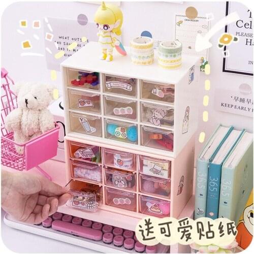 9 Square Grid Desktop Storage Box Drawer Type Desk Storage Box Office Rack Free Stickers School Stationery Can Hang