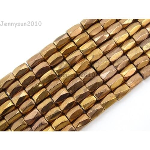 Natural Metallic Copper Hematite Gems stone Faceted Tube Beads 5x8mm for Jewelry Making Crafts 10 Strands/Pack