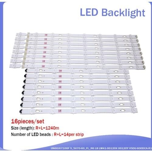 New 16 PCS/set LED backlight strip for Saumsung UN60JU7100F S_5U70-60_FL_R6 L8 LM41-00120X 00120Y V5DU-600DCA-R1 V5DU-600DCB-R1