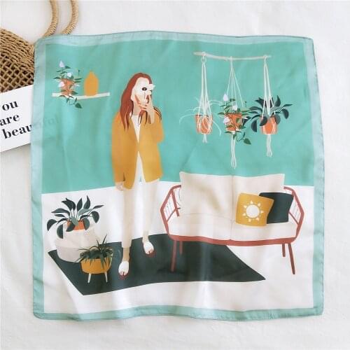 New Silk Hair Scarf Women Foulard Neck Wrap Square Kerchief Soft Bandana Lady Head Brand 53cm Scarves Hijab FJ455