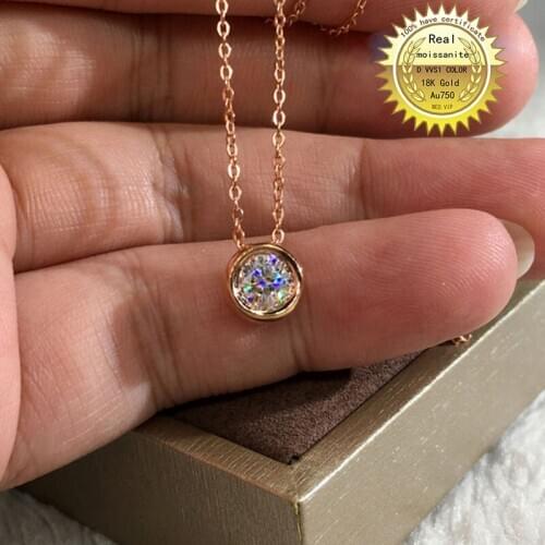 Solid Au750 18K gold Necklace 1ct moissanite Diamond DVVS color With national certificate 007