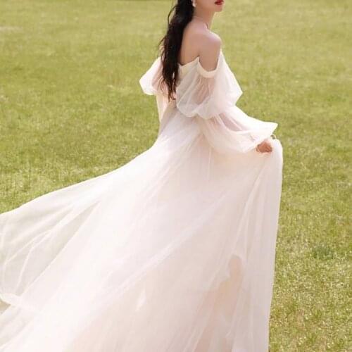 Drop Long Lantern Sleeves Off Shoulder Tulle Wedding Dress Plus Size Zipper Boning Custom Made Long Train Princess Bridal Gown