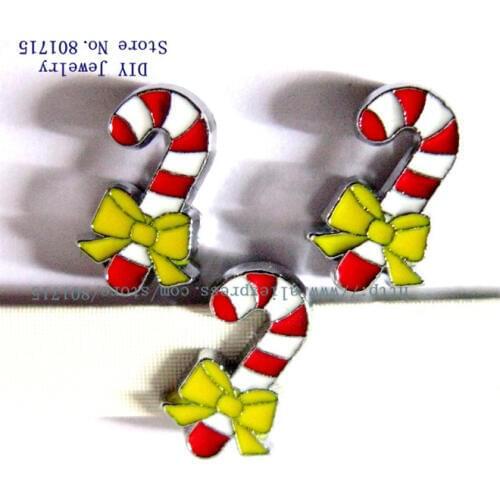 As gift Christmas candycane wholesales 50pcs 8mm slide charms gift bag DIY charms Internal Dia.8mm fit 8mm band zinc alloy