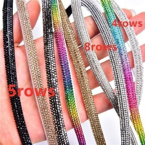 5Meter Semicircular Rhinestone Tube /5 Rows/8 Rows Dense Glass Crystal Diamond Wrapped Cotton Rope DIY Trim Garment Crafts Decor