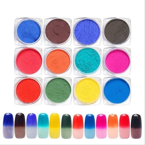 Nail Art Deco Carving Powder 1g New 12 color temperature change 3D three-dimensional painted nail art temperature change powder