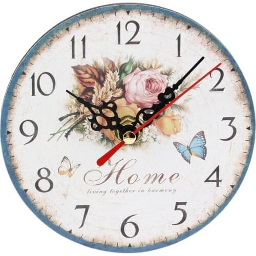 Practical Artistic Creative European Style Round Colorful Rustic Decorative Antique Wooden Home Wall Clock