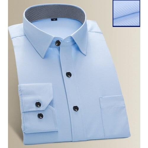 Mens Solid Shirts Classic Style Long Sleeve Mens Casual Shirts Comfortable Breathable Mens Office-wear Clothing