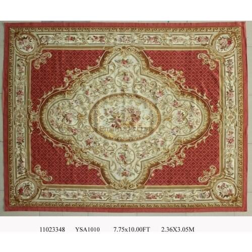 Wool french aubusson rug 236CMX305CM 7.75'X 10' green area beige gc88aubYSA1010