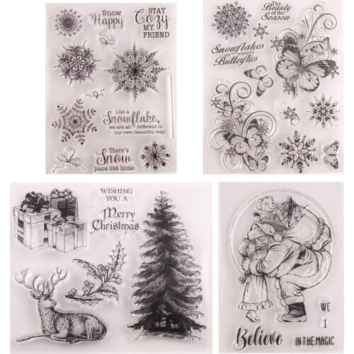 WYSE Christmas Flower Stamps Deer Snowflake Santa Claus Clear Stamps Words Transparent Silicone Stamp Seal for DIY Paper Card
