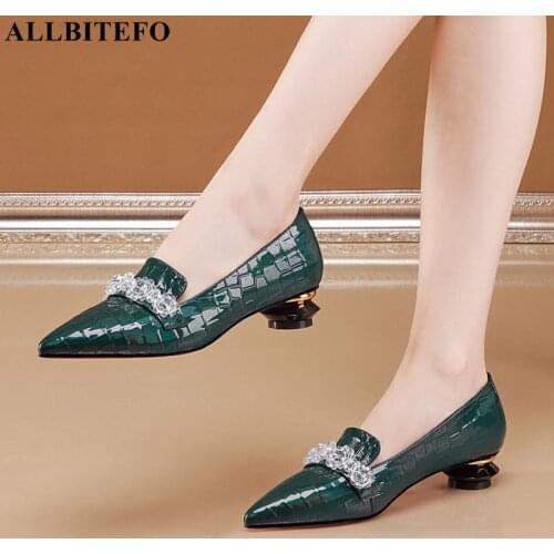 ALLBITEFO Size 34-42 Real Genuine Leather Women Heels Shoes Spring Fashion Sexy Girls Party High Heel Shoes Woman High Heels