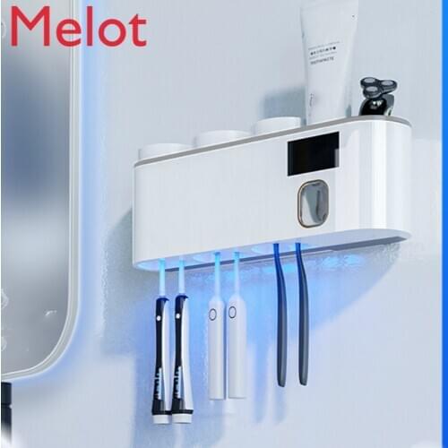 Smart Toothbrush Sterilizer UV Sterilization Electric Tooth Cup Wall-Mounted Plug-in-Free Punch-Free Storage Rack