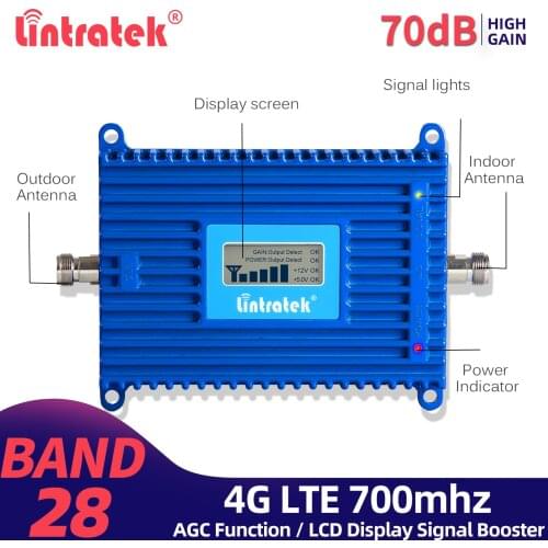 Lintratek Band 28 700MHz Internet Signal Booster B28 4G Cell Phone Repeater LTE AGC Network Mobile Telephone Cellular Amplifier