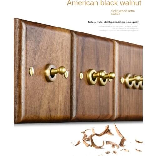 High Quality Retro American Industrial Style Light Switch Socket, Solid Wood Brass Toggle Switch Plate, Antique Home Stay Switch