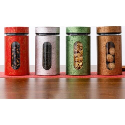 Xin Jia Yi Packaging Glass Bottle Fancy Paper Tube and Plastic Screw Lid With Clear Window 500g Green Tea Colorful Boxes