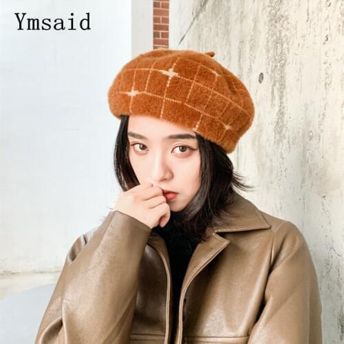 Winter Berets For Women Vintage Faux Mink Fur Knitted Hats 2019 New British Style Beanie Female Painter Bonnet Hats Girl Berets