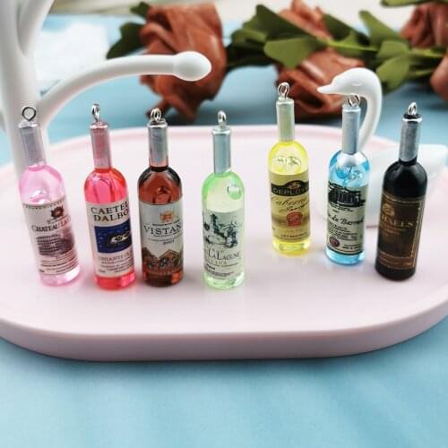10Pcs 52*12MM 3D Resin Wine Bottle Charms For DIY Making Earrings Necklace Key Chain Accessories Jewelry Findings