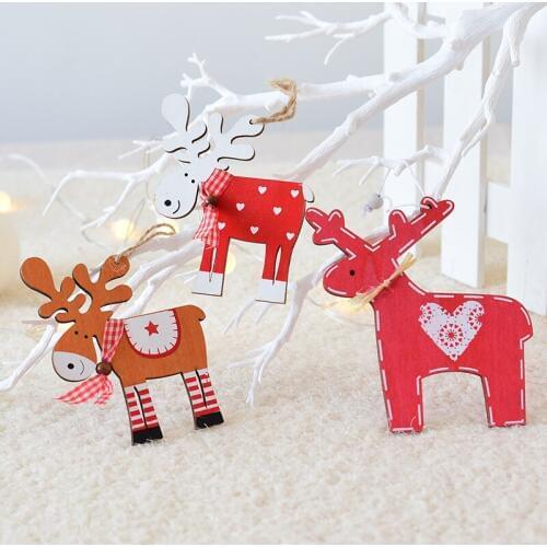 12cm Wooden Christmas Reindeer Hanging Ornaments Christmas Tree Decoration Home/Shop Holiday Decors