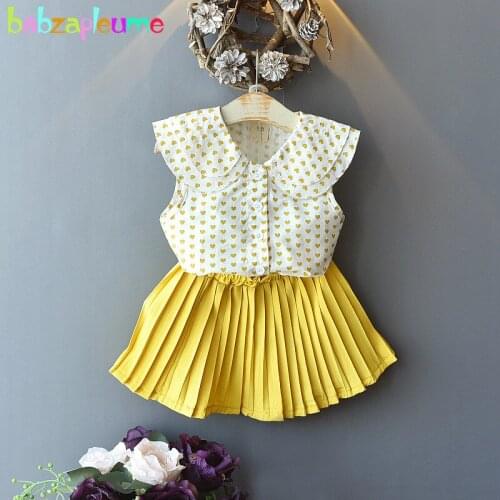 2Piece Summer Toddler Outfits Little Girls Clothing Korean Print Doll Collar Sleeveless Cute T-shirt+Skirt Baby Clothes BC2077-1