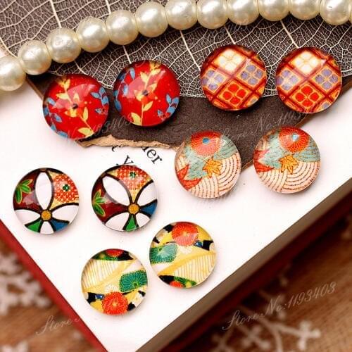 20 pcs MIX 12mm 20mm 25mm 30mm Handmade Round Glass Cabochon beads-Image Glass Cabochon-Feather-(HPGC-MIXSS-225-1)