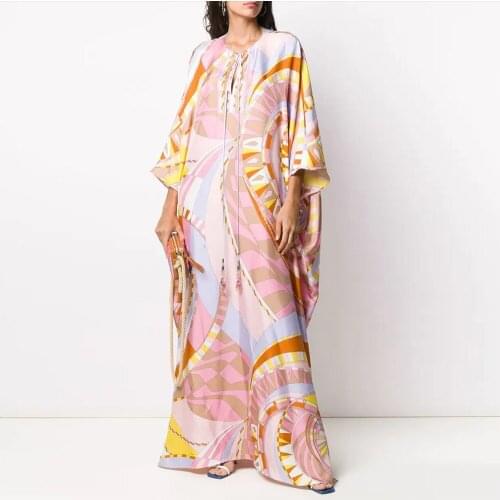 2021 Womens Summer Dress Muslim Loose Polyester Plus Size 5XL Robe Fashion Printed Long Dress Woman