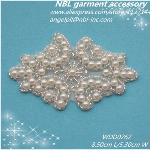 30pcs) Wholesale bridal beaded pearl applique patch iron on for dress or headband WDD0262