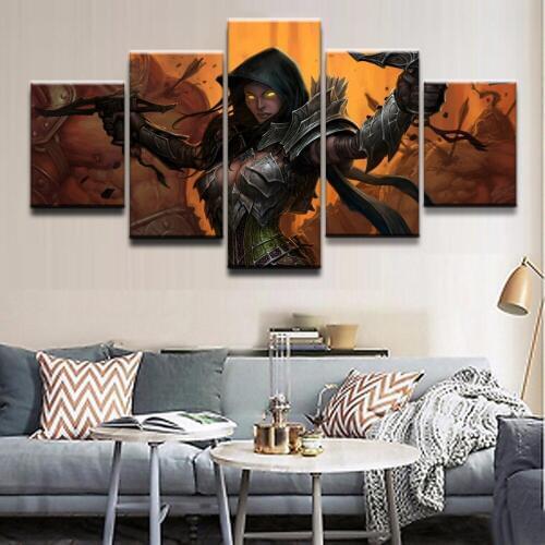 5 Pieces Game Demon Hunter Diablo III Wall Art Picture Modern Home Decor Bedroom Canvas Printed Modern Painting Decor Framework