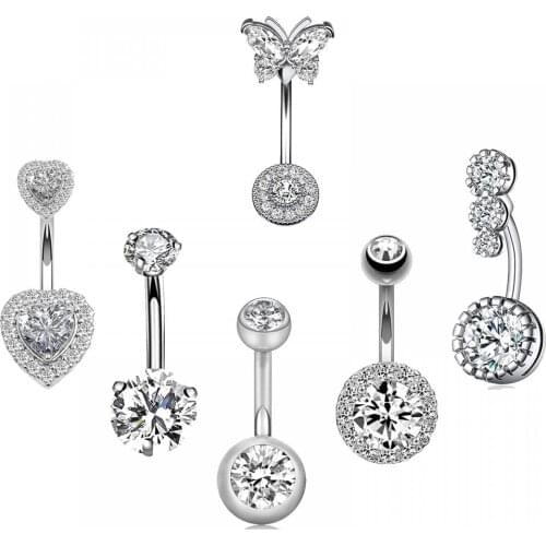 6pcs 14G Belly Button Rings Navel Rings Stainless Steel CZ Curved Barbell Piercing for Women Girls Body Piercing Jewelry Oreja